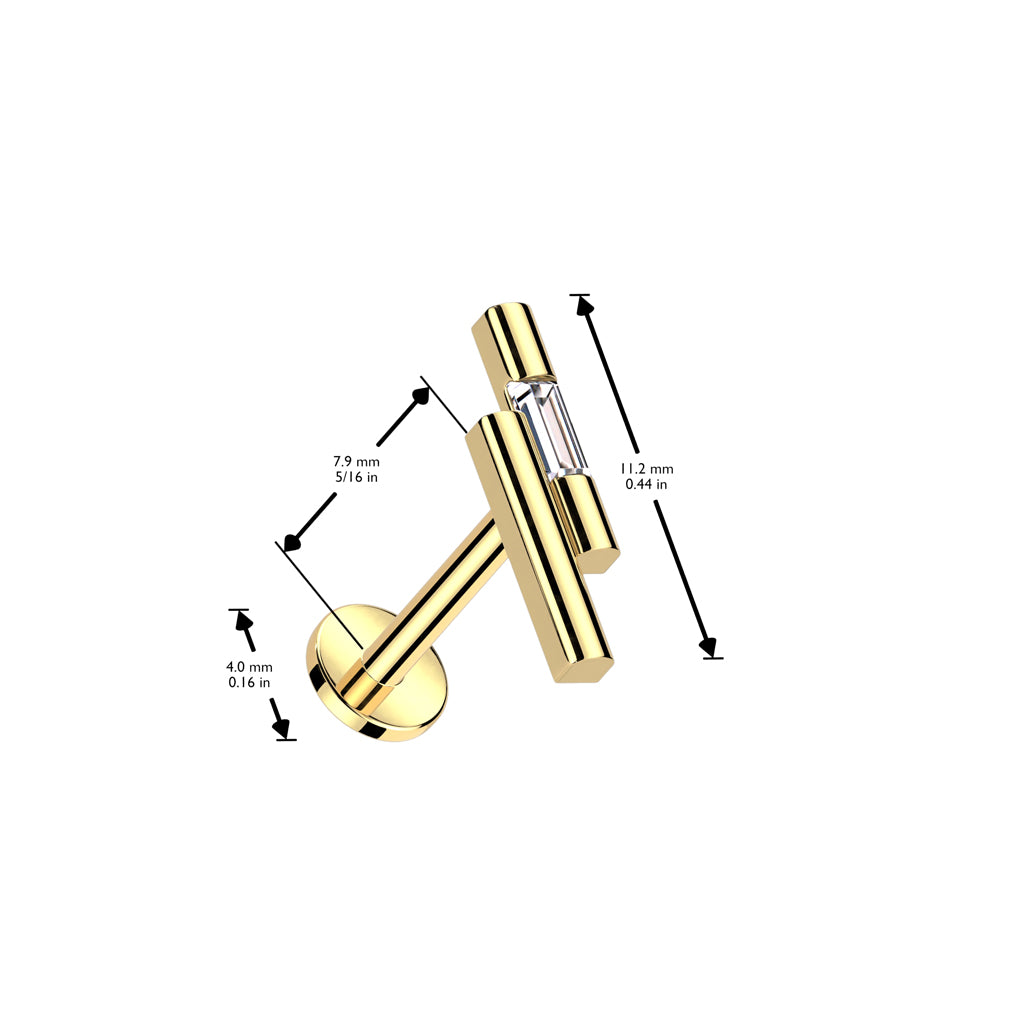 316L Surgical Steel Threadless Push In Labret Double Bar With CZ Top - Pic&Mix The Body Jewellery Shop