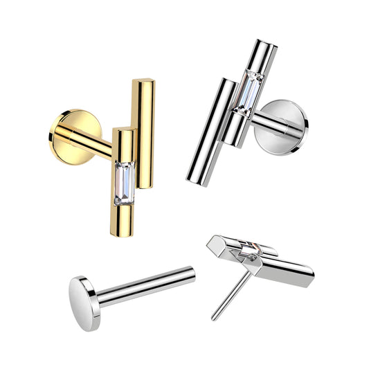 316L Surgical Steel Threadless Push In Labret Double Bar With CZ Top - Pic&Mix The Body Jewellery Shop