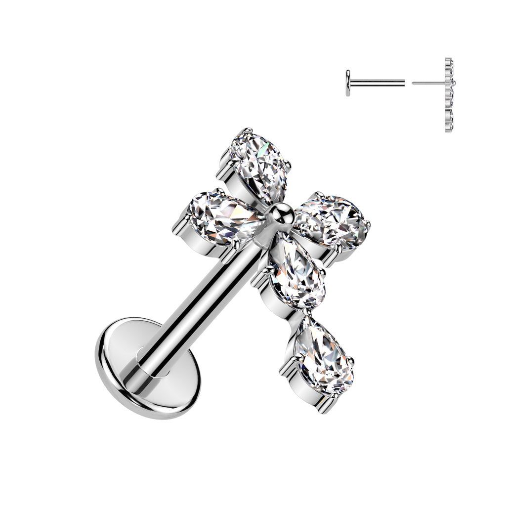 316L Surgical Steel Threadless Push In Flat Back Stud With CZ Celtic Cross Labret