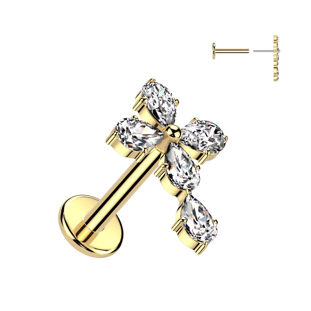 316L Surgical Steel Threadless Push In Flat Back Stud With CZ Celtic Cross Labret