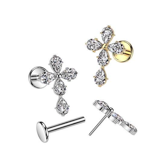 316L Surgical Steel Threadless Push In Flat Back Stud With CZ Celtic Cross Labret