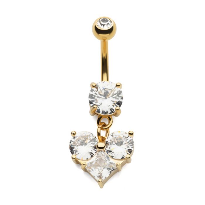 Gold PVD CZ Heart Dangle Belly Bar - Pic&Mix The Body Jewellery Shop