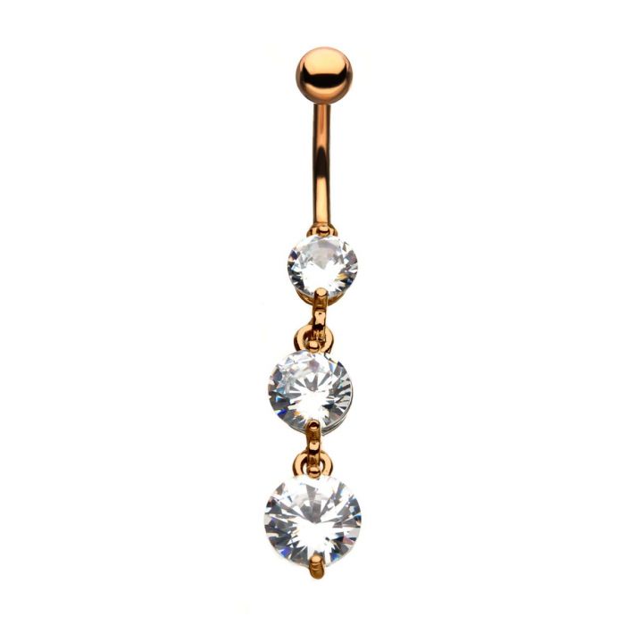Rose Gold Belly with 3 CZ Gem Dangle - Pic&Mix The Body Jewellery Shop