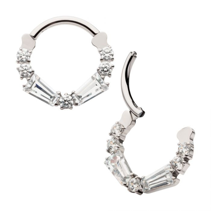 Ti Hinged Clustered Prong set Baguette & Round Cz - Pic&Mix The Body Jewellery Shop