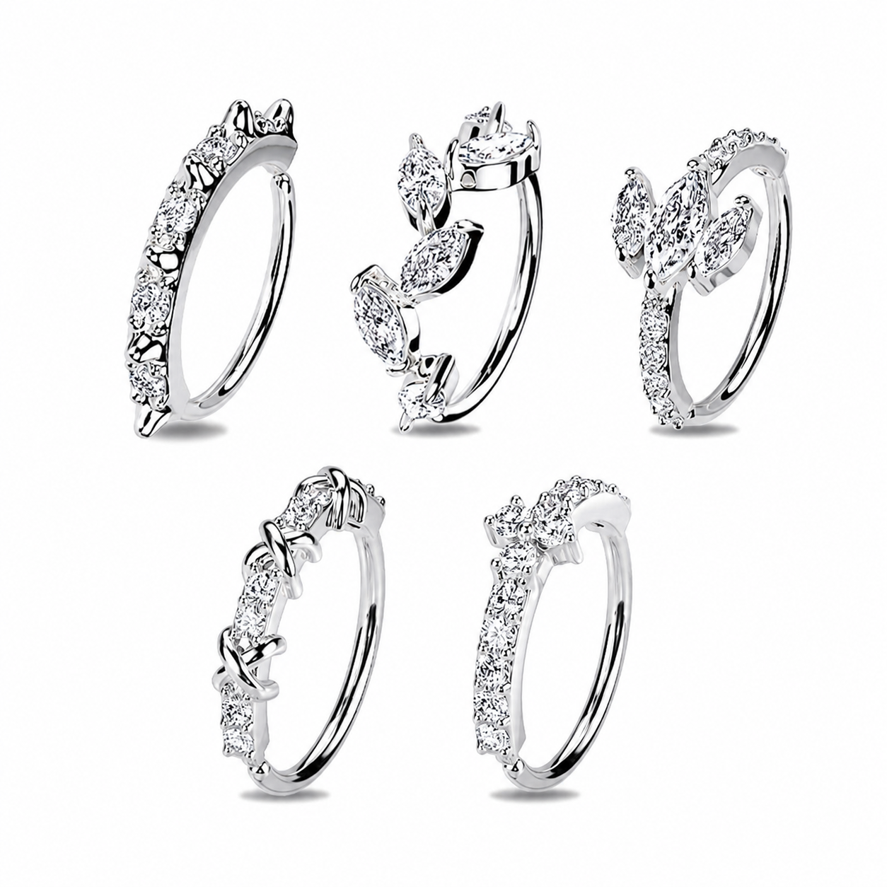 Price per piece Mixed Styles CZ Paved Nose Hoop Rings Pack (5 Styles X 4 Pcs)