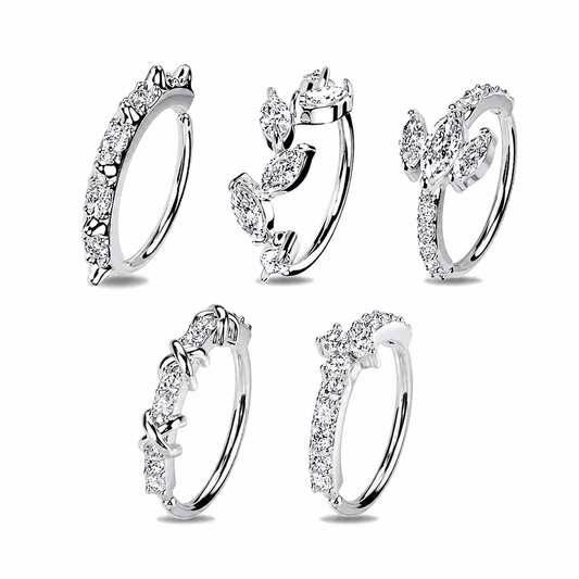 Price per piece Mixed Styles CZ Paved Nose Hoop Rings Pack (5 Styles X 4 Pcs)