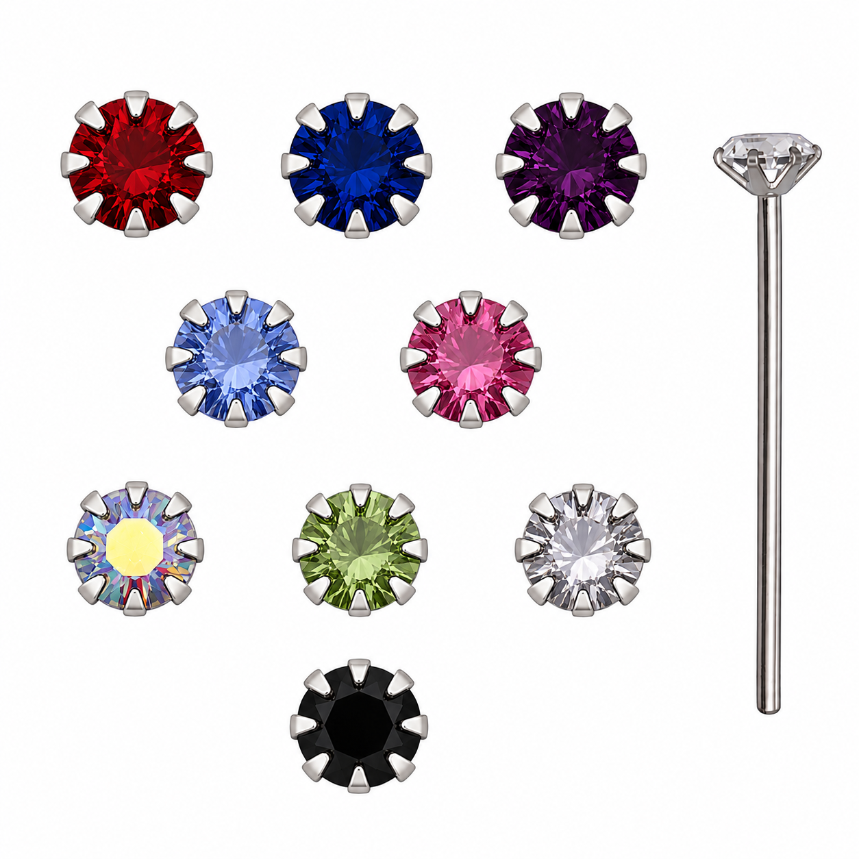 Sterling silver 8 claw nose studs