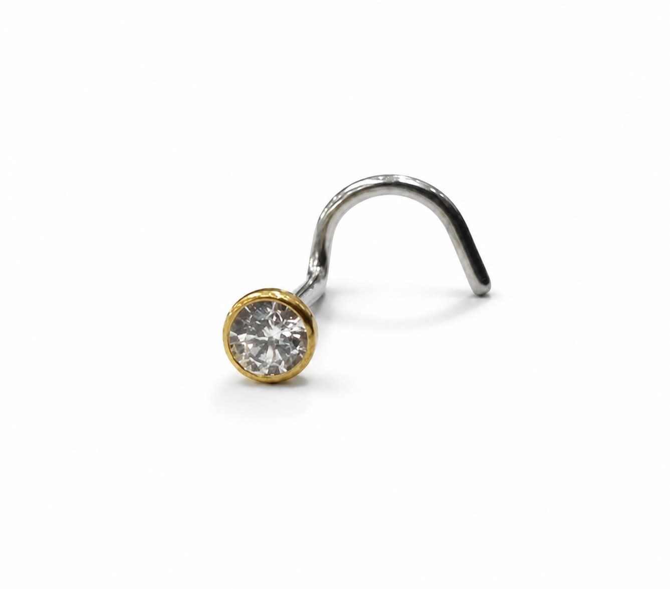 Initial piercing - Titanium 24K Gold Plated Clear CZ Top | Fits High Polish Bars & Corkscrews | 3mm & 4mm