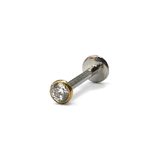 Initial piercing - Titanium 24K Gold Plated Clear CZ Top | Fits High Polish Bars & Corkscrews | 3mm & 4mm