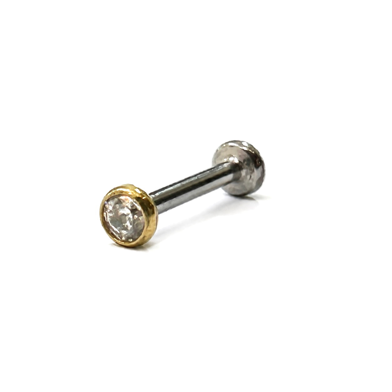 Initial piercing - Titanium 24K Gold Plated Clear CZ Top | Fits High Polish Bars & Corkscrews | 3mm & 4mm