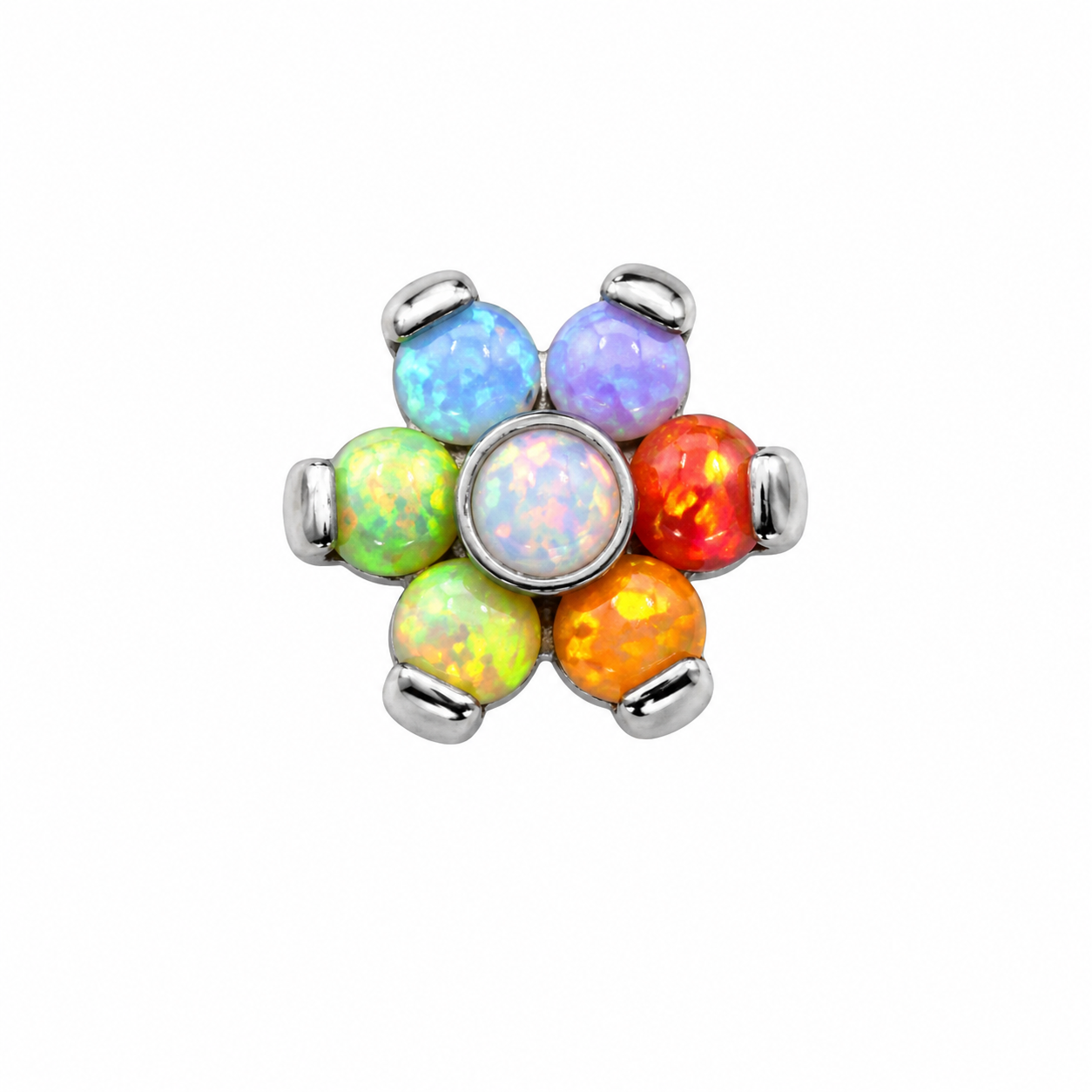 Initial Piercing - Titanium Opal & Crystal Flower Labret – Multiple Designs