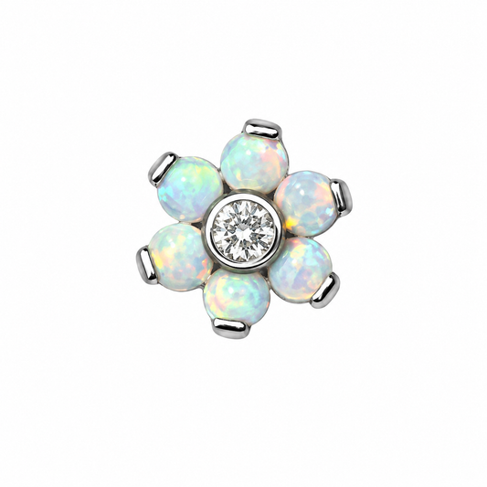 Initial Piercing - Titanium Opal & Crystal Flower Labret – Multiple Designs