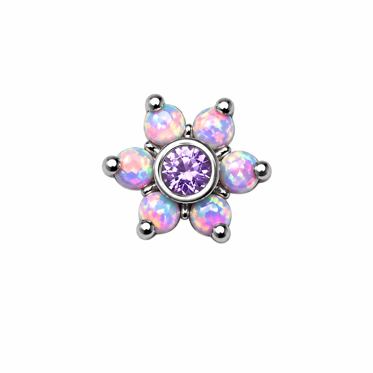 Initial Piercing - Titanium Opal & Crystal Flower Labret – Multiple Designs