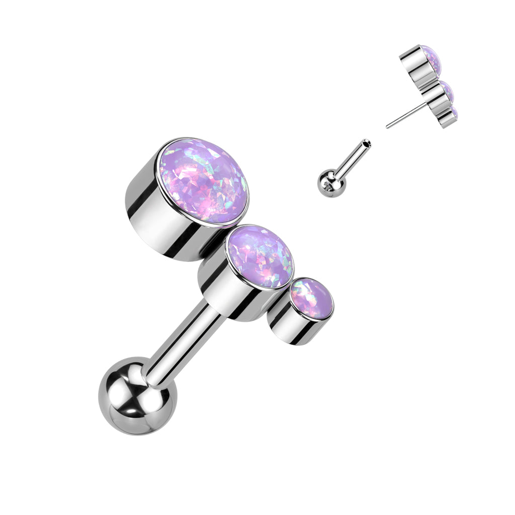 Implant Grade Titanium Threadless Push In Cartilage Barbell  Bezel Set 3 CZ  Top - Pic&Mix The Body Jewellery Shop