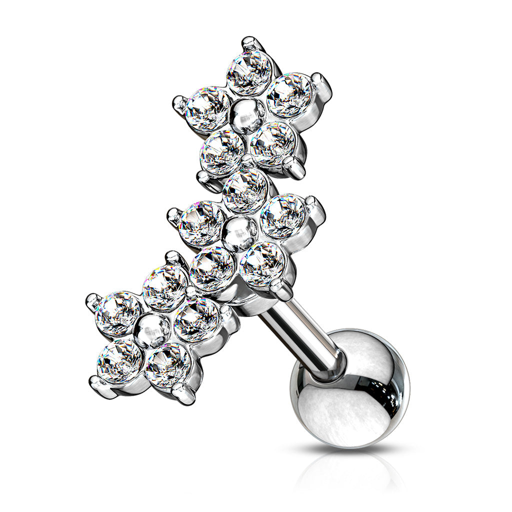 Triple 5 Crystals Flower Cluster 316L Surgical Steel Barbell - Pic&Mix The Body Jewellery Shop