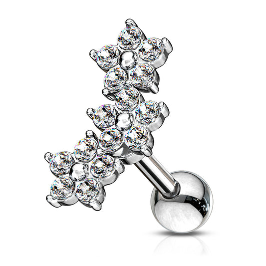 Triple 5 Crystals Flower Cluster 316L Surgical Steel Barbell - Pic&Mix The Body Jewellery Shop