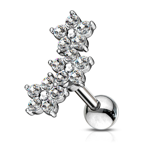 Triple 5 Crystals Flower Cluster 316L Surgical Steel Barbell