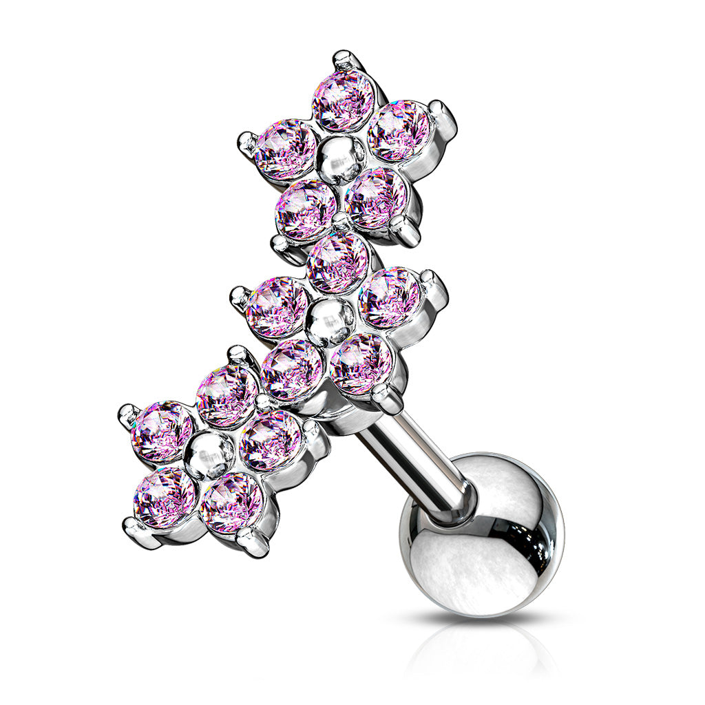 Triple 5 Crystals Flower Cluster 316L Surgical Steel Barbell - Pic&Mix The Body Jewellery Shop
