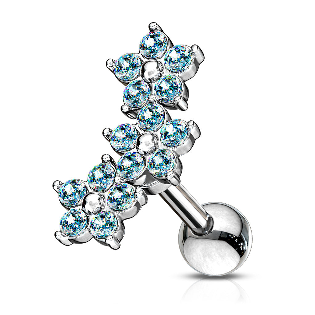Triple 5 Crystals Flower Cluster 316L Surgical Steel Barbell - Pic&Mix The Body Jewellery Shop