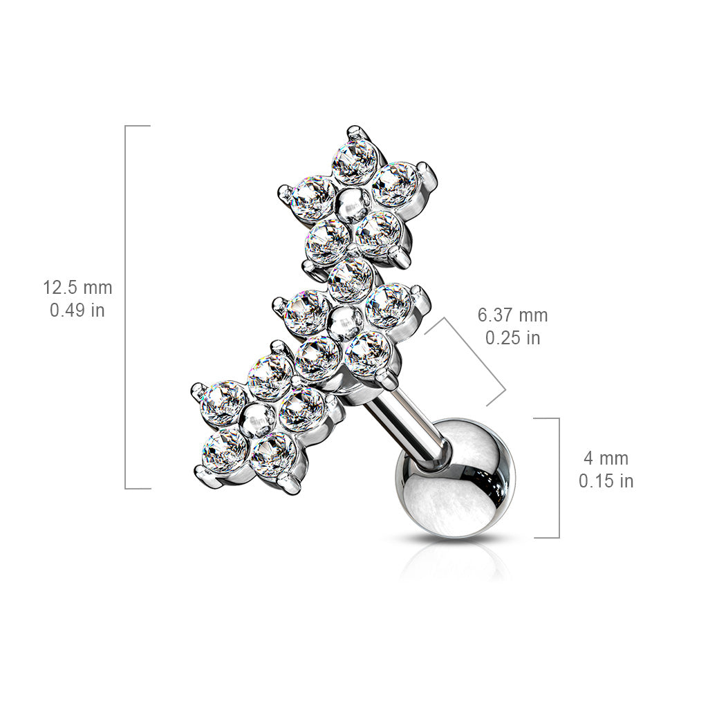 Triple 5 Crystals Flower Cluster 316L Surgical Steel Barbell - Pic&Mix The Body Jewellery Shop