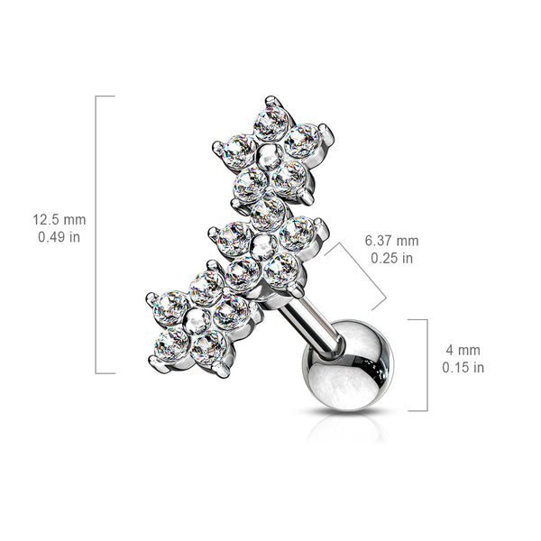 Triple 5 Crystals Flower Cluster 316L Surgical Steel Barbell