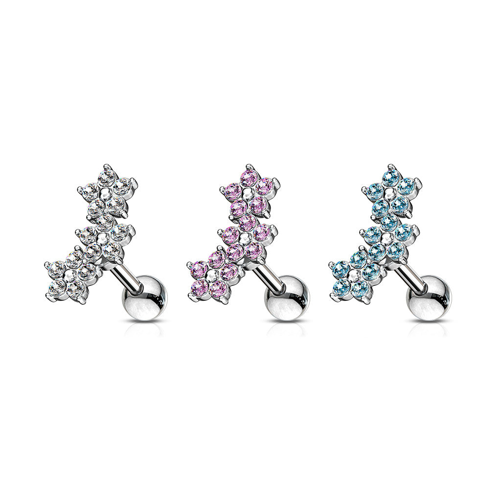 Triple 5 Crystals Flower Cluster 316L Surgical Steel Barbell - Pic&Mix The Body Jewellery Shop