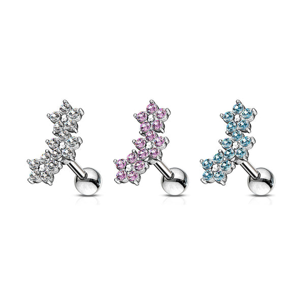 Triple 5 Crystals Flower Cluster 316L Surgical Steel Barbell