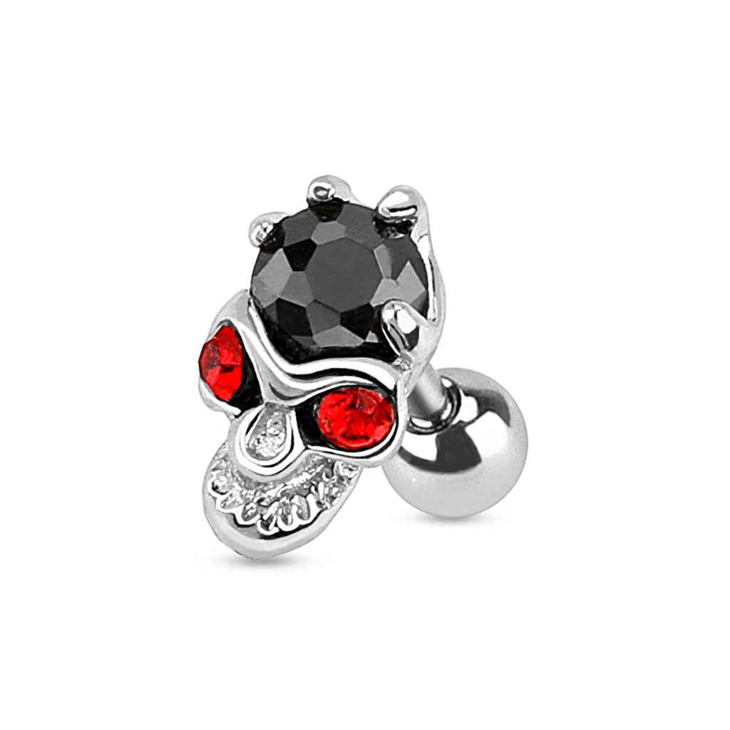 Red Eyed Skull with Hand Holding Black Gem 316L Surgical Steel Cartilage/Tragus Barbell