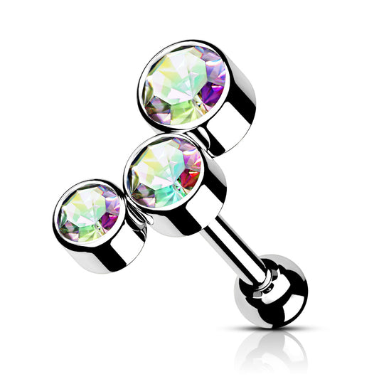 Round Gem Trio Top 316L Surgical Steel Cartilage Barbell - Pic&Mix The Body Jewellery Shop