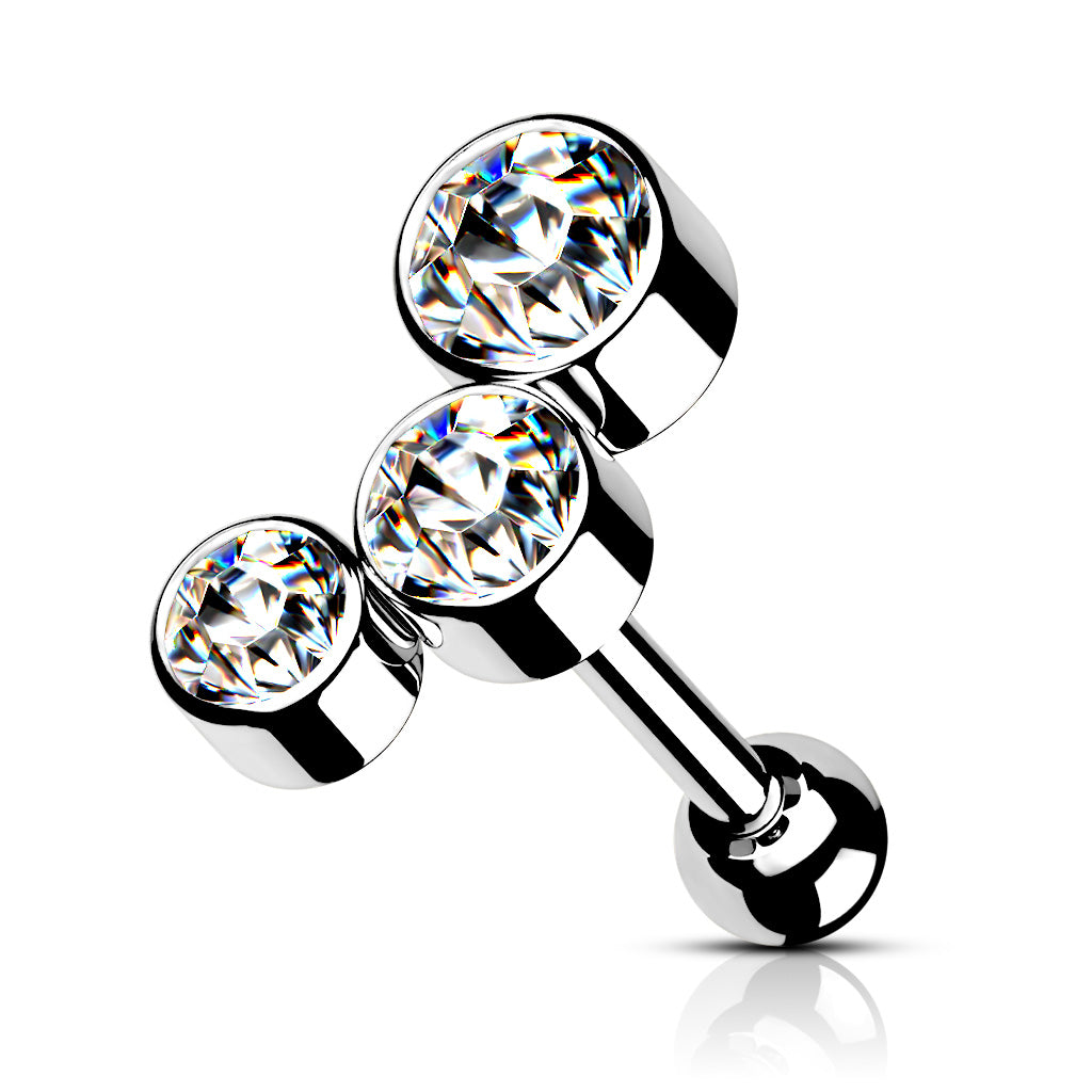 Round Gem Trio Top 316L Surgical Steel Cartilage Barbell - Pic&Mix The Body Jewellery Shop