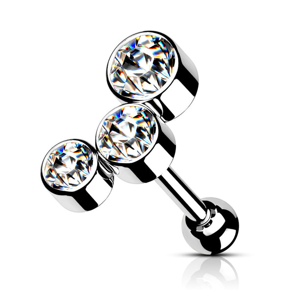 Round Gem Trio Top 316L Surgical Steel Cartilage Barbell