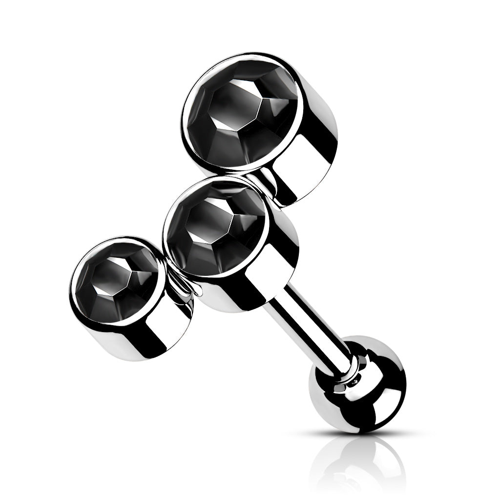 Round Gem Trio Top 316L Surgical Steel Cartilage Barbell - Pic&Mix The Body Jewellery Shop