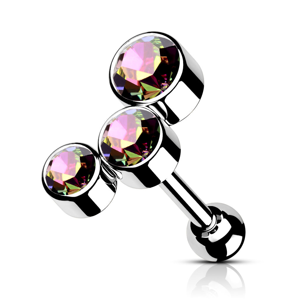 Round Gem Trio Top 316L Surgical Steel Cartilage Barbell - Pic&Mix The Body Jewellery Shop