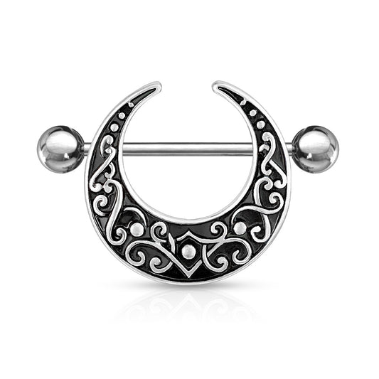 Crescent Shaped Filigree 316L Surgical Steel Nipple Shield Ring - Pic&Mix The Body Jewellery Shop