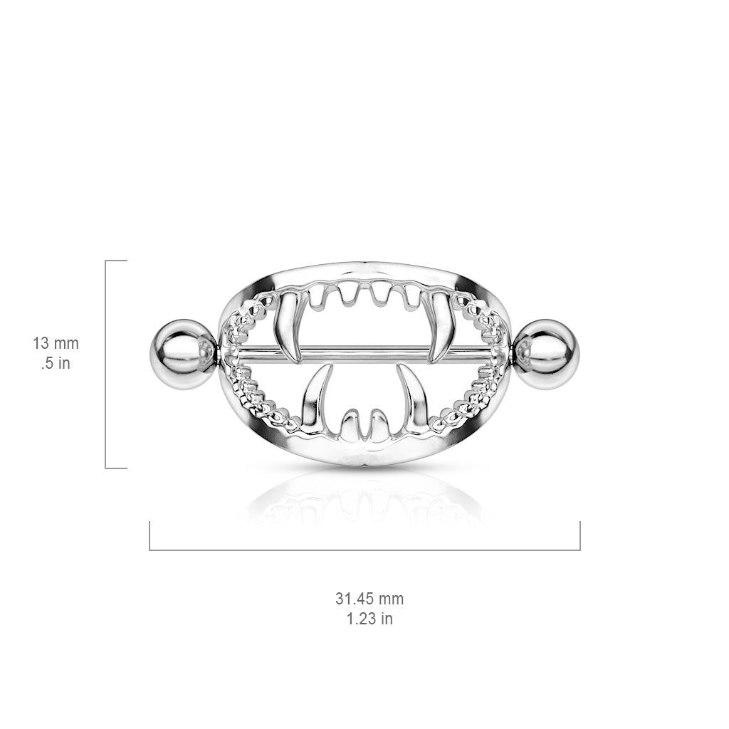 Scary Fangs 316L Surgical Steel Nipple Shield Ring - Pic&Mix The Body Jewellery Shop