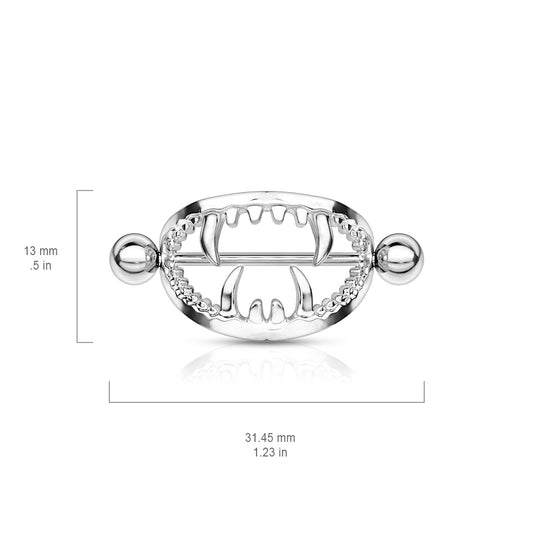 Scary Fangs 316L Surgical Steel Nipple Shield Ring - Pic&Mix The Body Jewellery Shop
