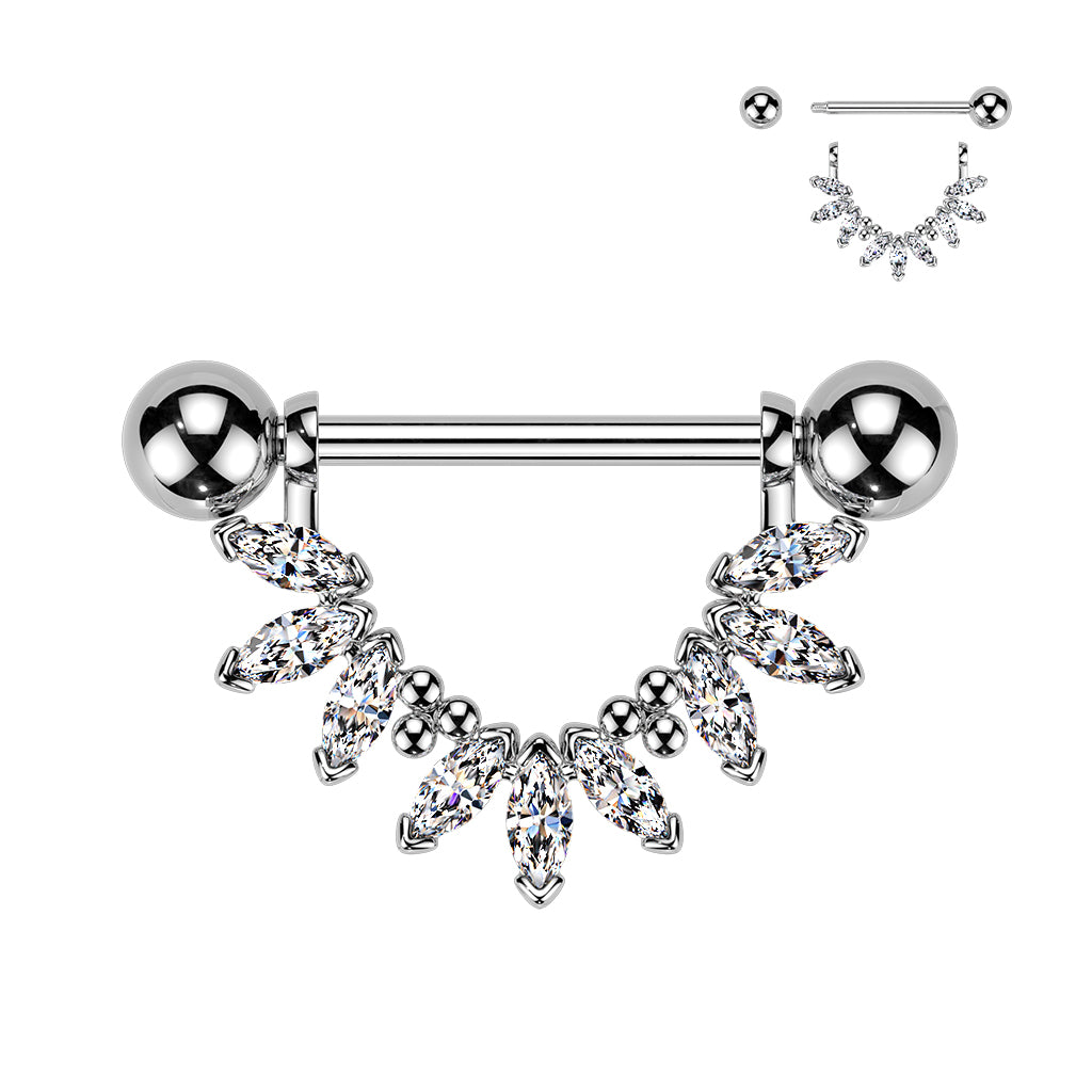 316L Nipple Barbell With Marquise CZ Fan Dangle