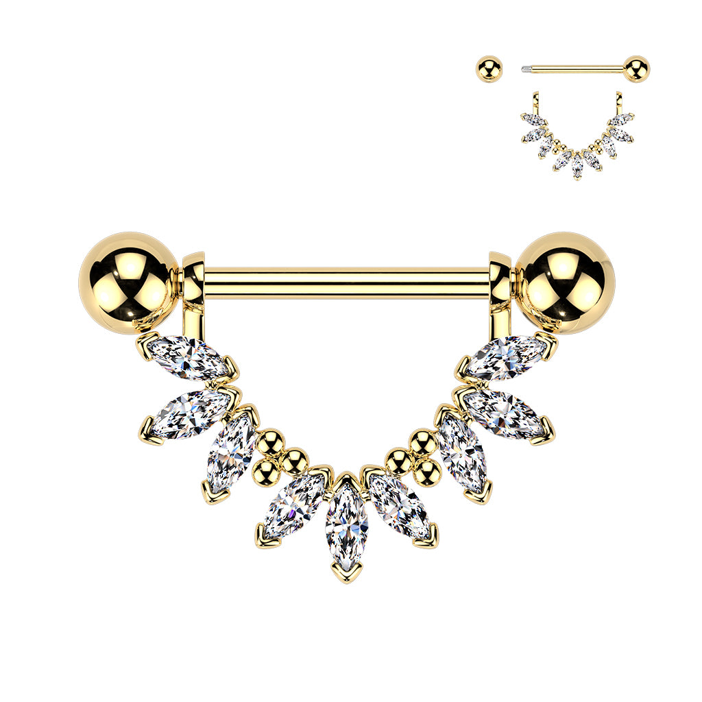 316L Nipple Barbell With Marquise CZ Fan Dangle