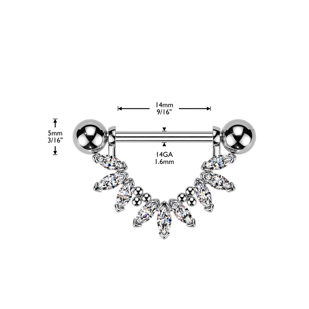 316L Nipple Barbell With Marquise CZ Fan Dangle