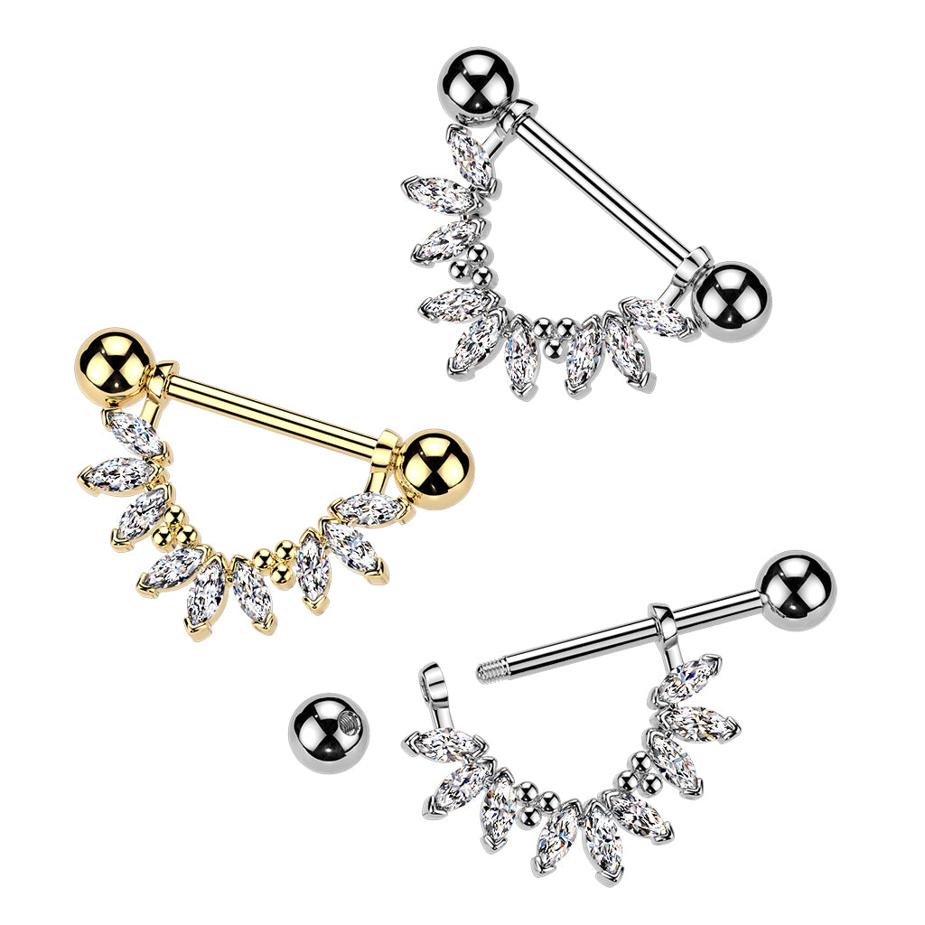 316L Nipple Barbell With Marquise CZ Fan Dangle