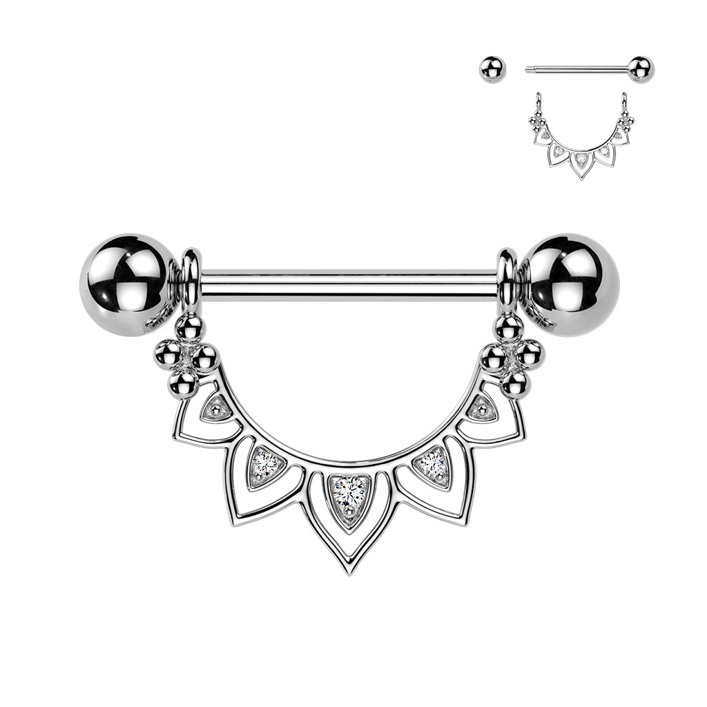 316L Nipple Barbell With CZ Filigree Fan Dangle - Pic&Mix The Body Jewellery Shop