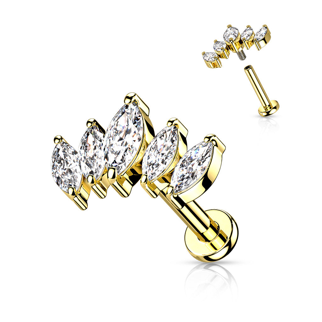 5 Marquise CZ Fan Set Top With Internally Threaded 316L Surgical Steel Labret - Pic&Mix The Body Jewellery Shop