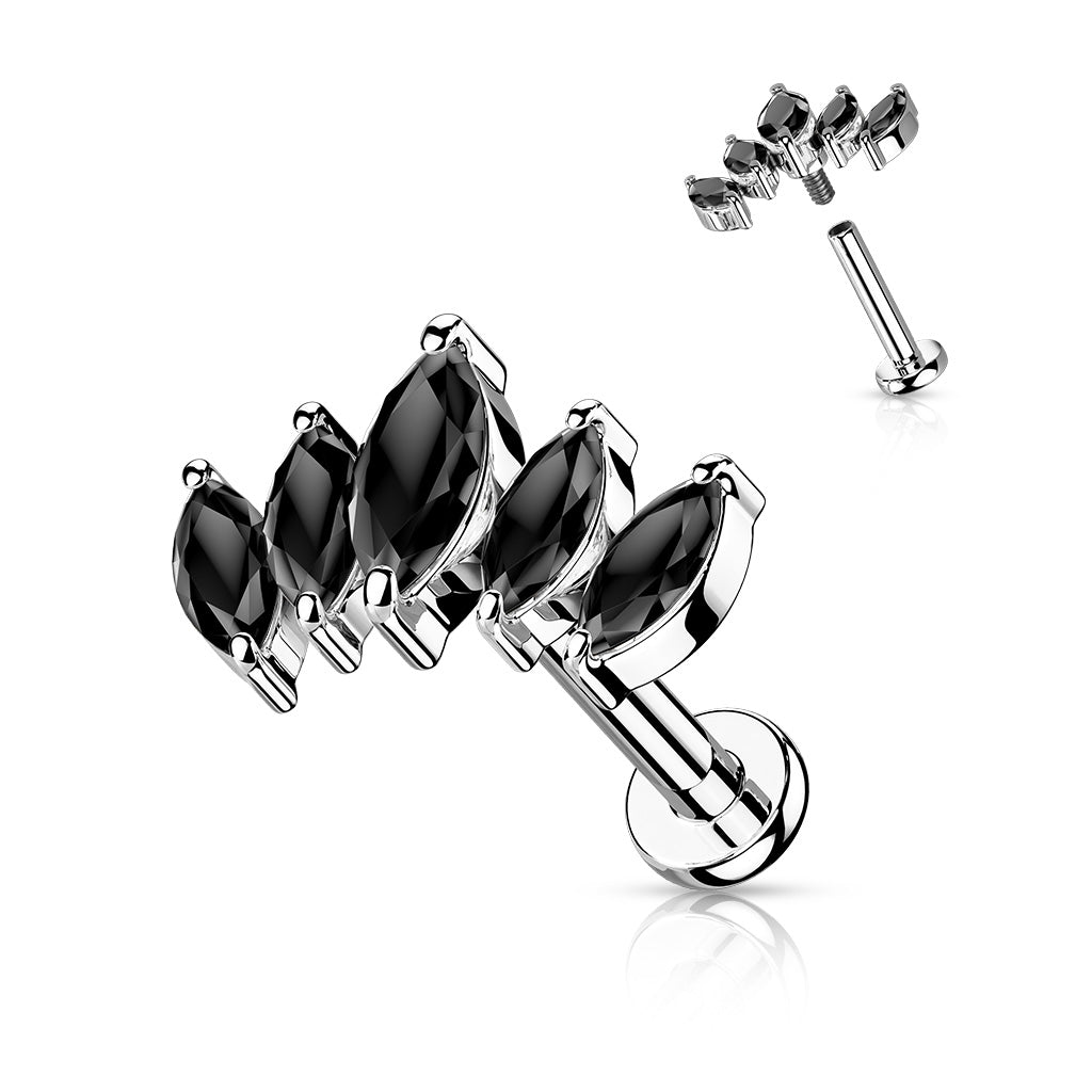 5 Marquise CZ Fan Set Top With Internally Threaded 316L Surgical Steel Labret - Pic&Mix The Body Jewellery Shop