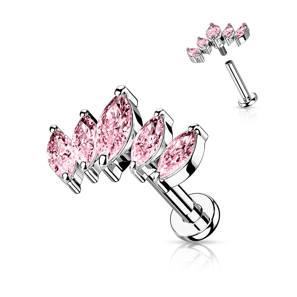 5 Marquise CZ Fan Set Top With Internally Threaded 316L Surgical Steel Labret - Pic&Mix The Body Jewellery Shop