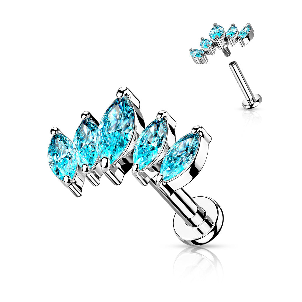5 Marquise CZ Fan Set Top With Internally Threaded 316L Surgical Steel Labret - Pic&Mix The Body Jewellery Shop