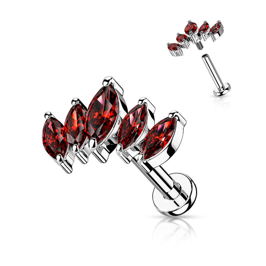 5 Marquise CZ Fan Set Top With Internally Threaded 316L Surgical Steel Labret - Pic&Mix The Body Jewellery Shop