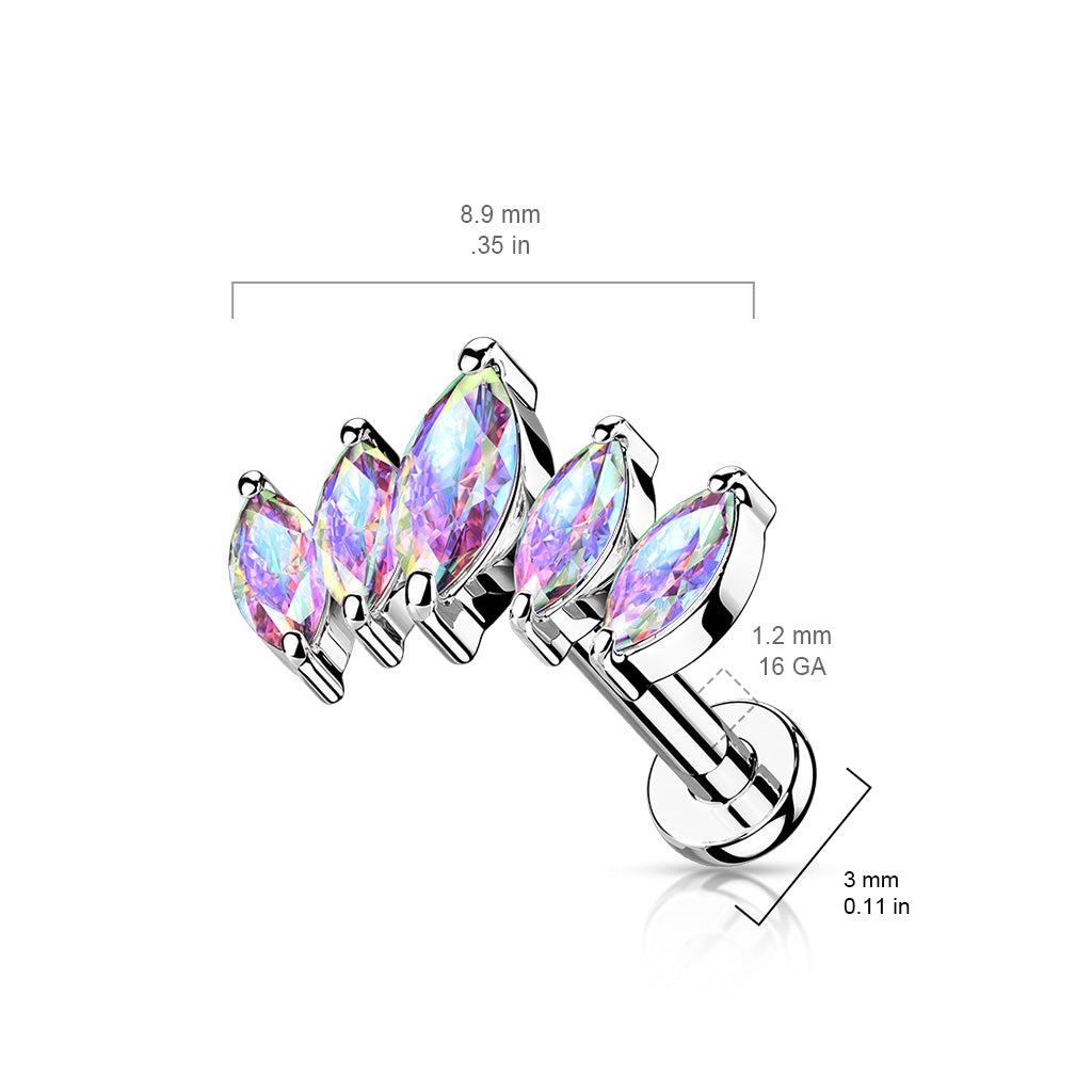 5 Marquise CZ Fan Set Top With Internally Threaded 316L Surgical Steel Labret - Pic&Mix The Body Jewellery Shop