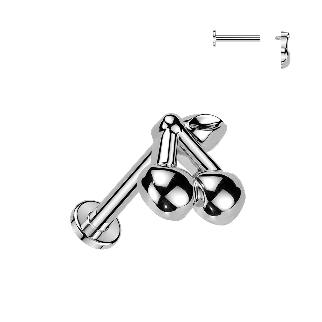 316L Internally Threaded Flat Back Labret With Cherry