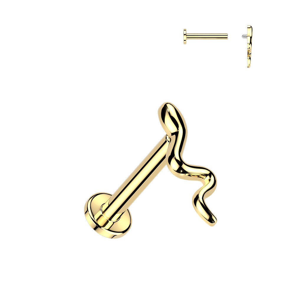 316L Internally Threaded Flat Back Labret With Slithering Snake