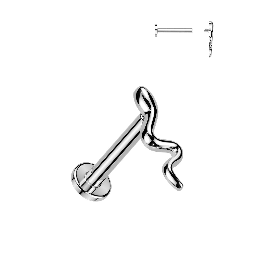 316L Internally Threaded Flat Back Labret With Slithering Snake